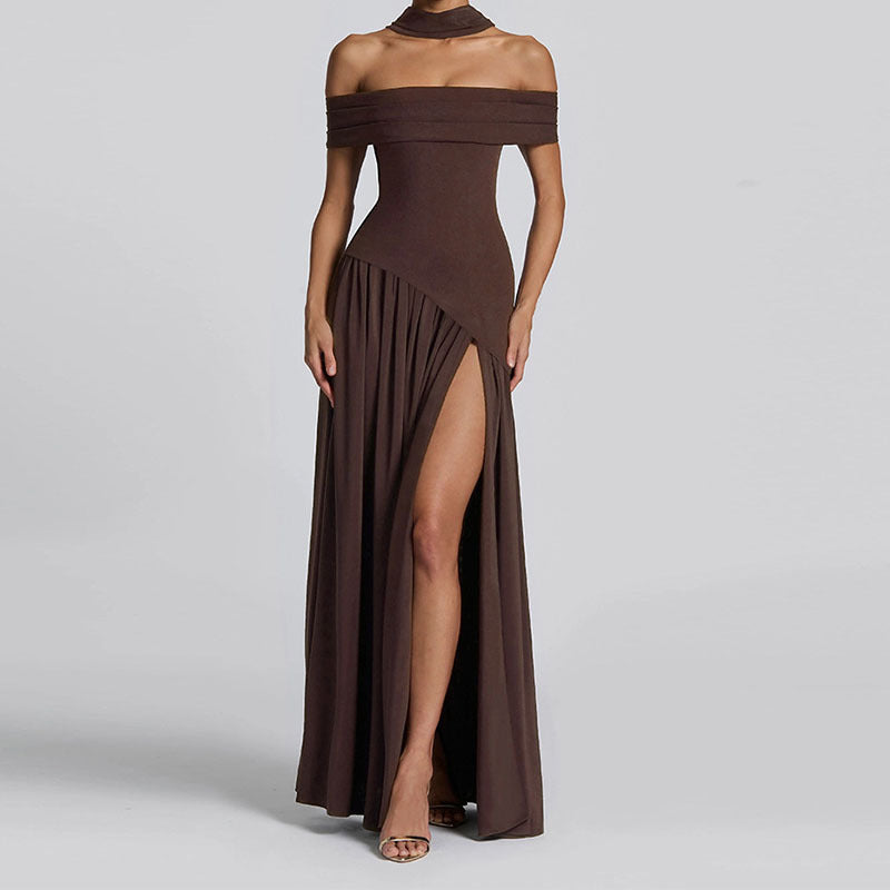 Off Shoulder Maxi Dress with High Slit – Elegant Evening Gown