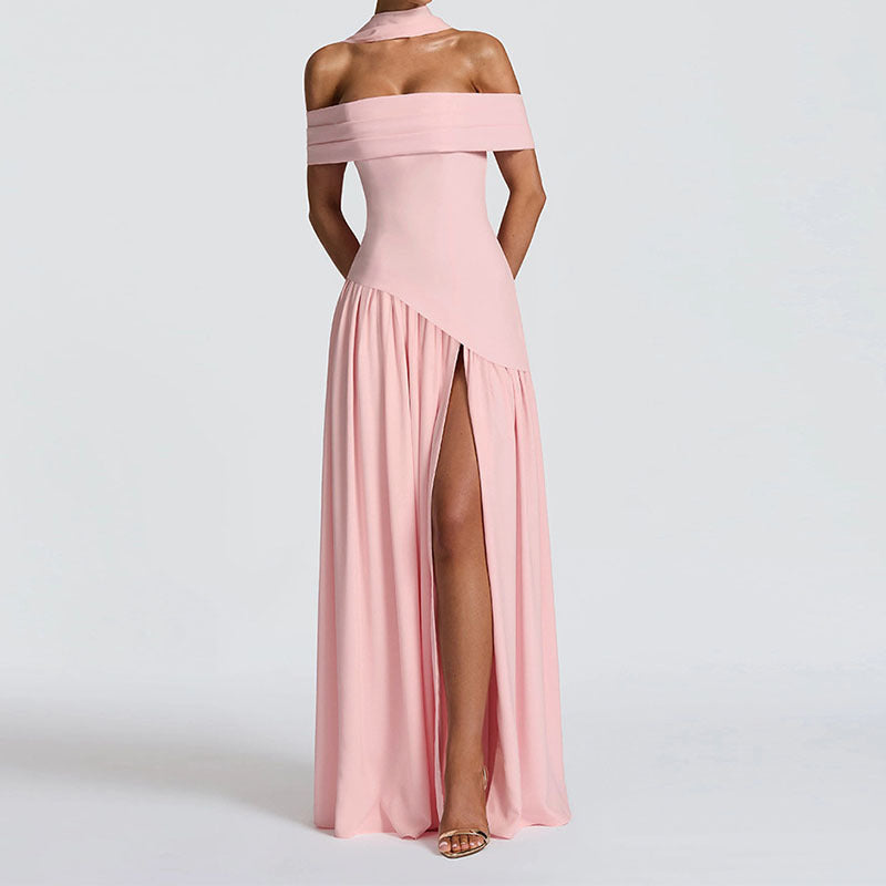 Off Shoulder Maxi Dress with High Slit – Elegant Evening Gown