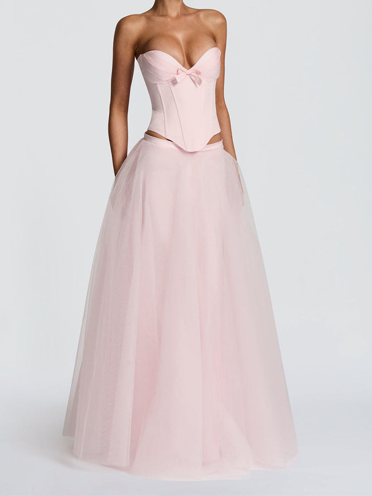 Strapless Corset Tulle Ball Gown Dress – Elegant Wedding & Evening Maxi Dress