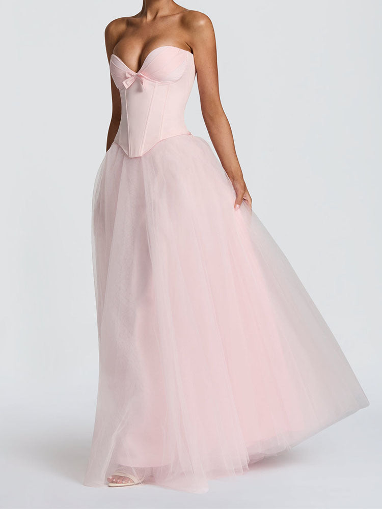 Strapless Corset Tulle Ball Gown Dress – Elegant Wedding & Evening Maxi Dress