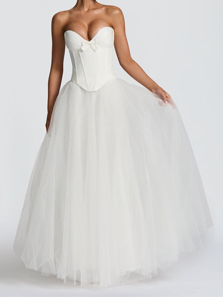 Strapless Corset Tulle Ball Gown Dress – Elegant Wedding & Evening Maxi Dress