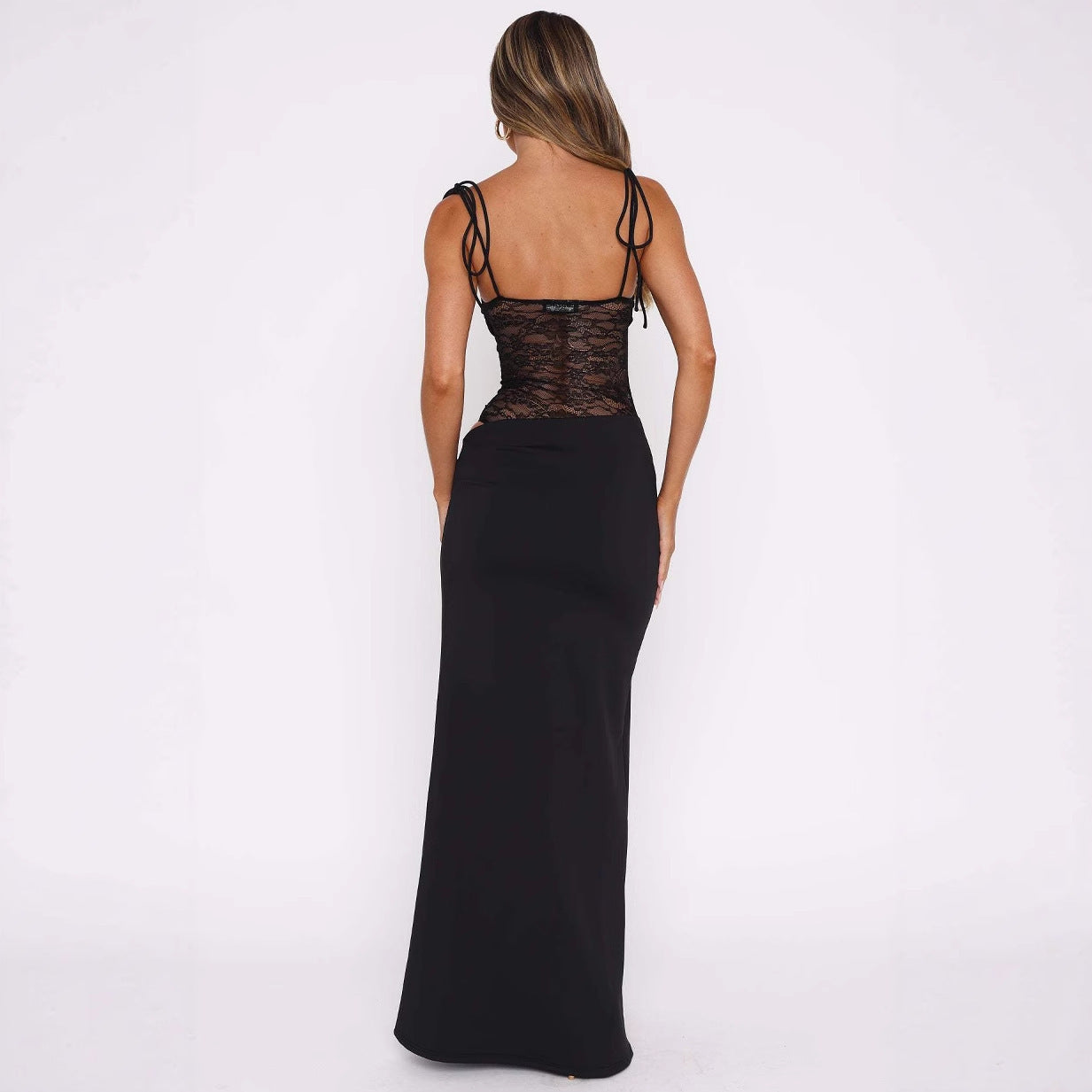 CarolineDress Lace Patchwork Maxi Dress | Elegant Sleeveless Slim Fit Gown