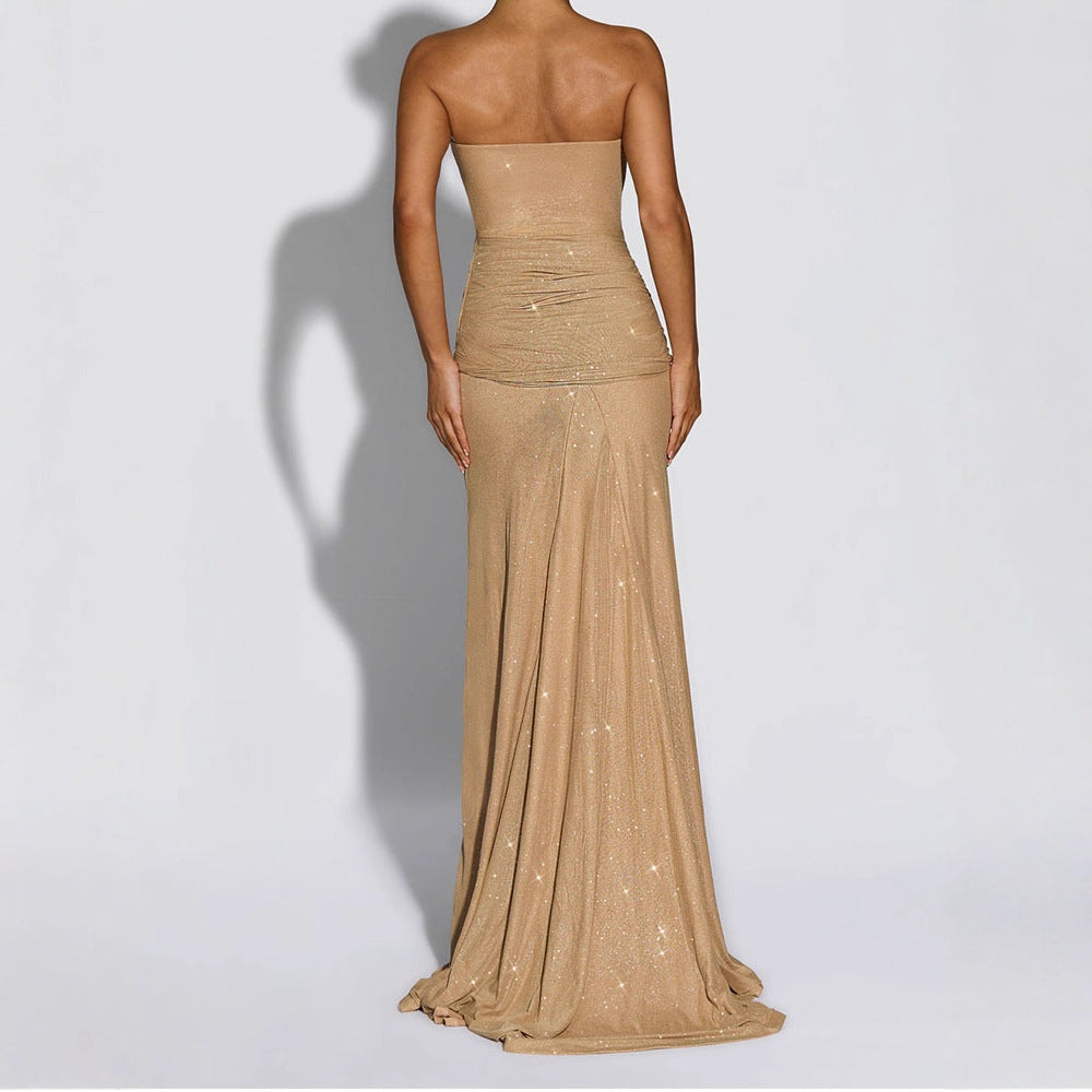CarolineDress Strapless Sheer Mesh Glitter Maxi Dress for Women