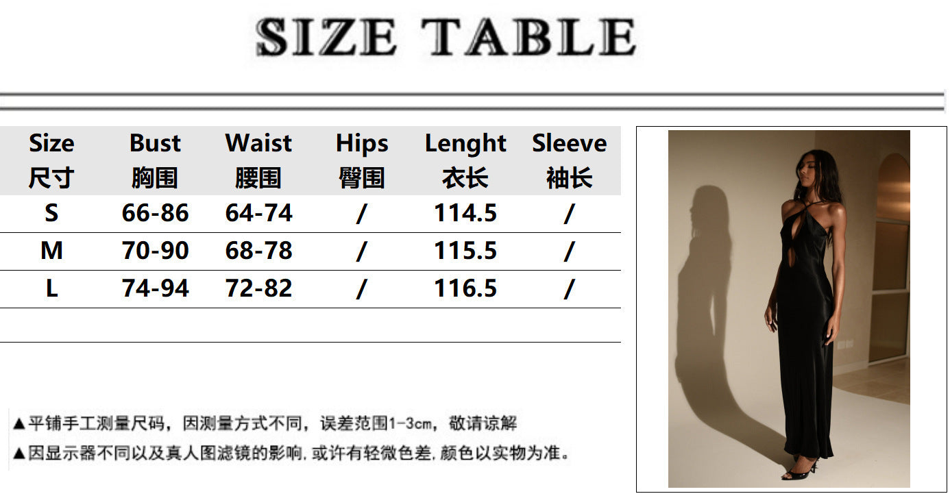 Black Satin Halter Maxi Dress with Cut-Out Front – Elegant Backless Evening Gown