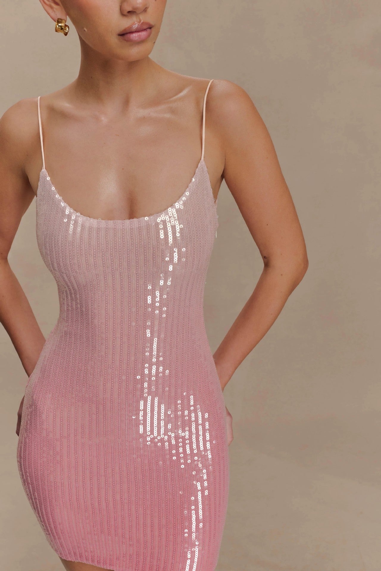 Pink Sequin Spaghetti Strap Mini Dress – Shiny Bodycon Party Dress