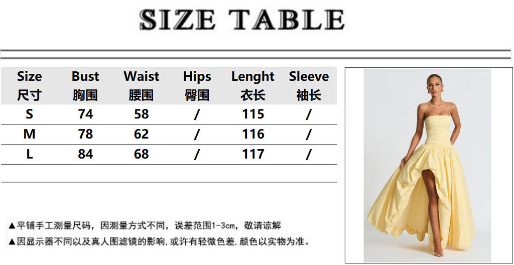 Elegant Strapless Yellow High Slit Maxi Dress – Formal Evening Gown