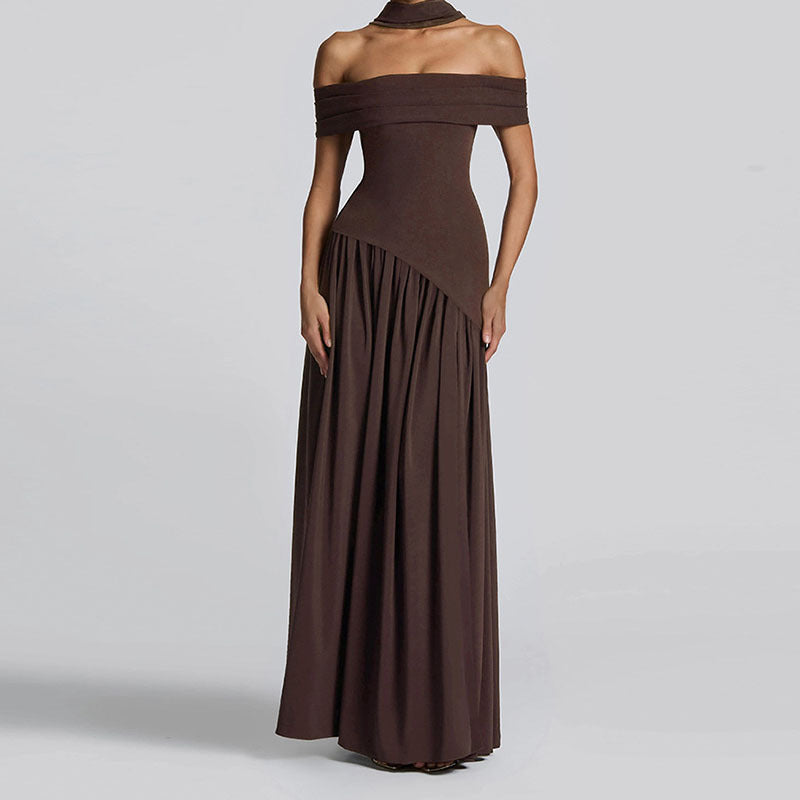 Off Shoulder Maxi Dress with High Slit – Elegant Evening Gown