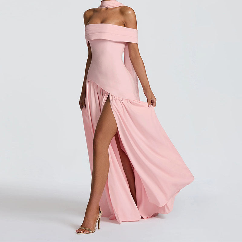 Off Shoulder Maxi Dress with High Slit – Elegant Evening Gown