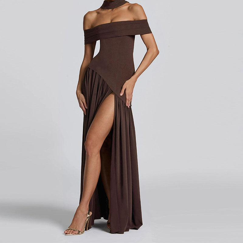Off Shoulder Maxi Dress with High Slit – Elegant Evening Gown
