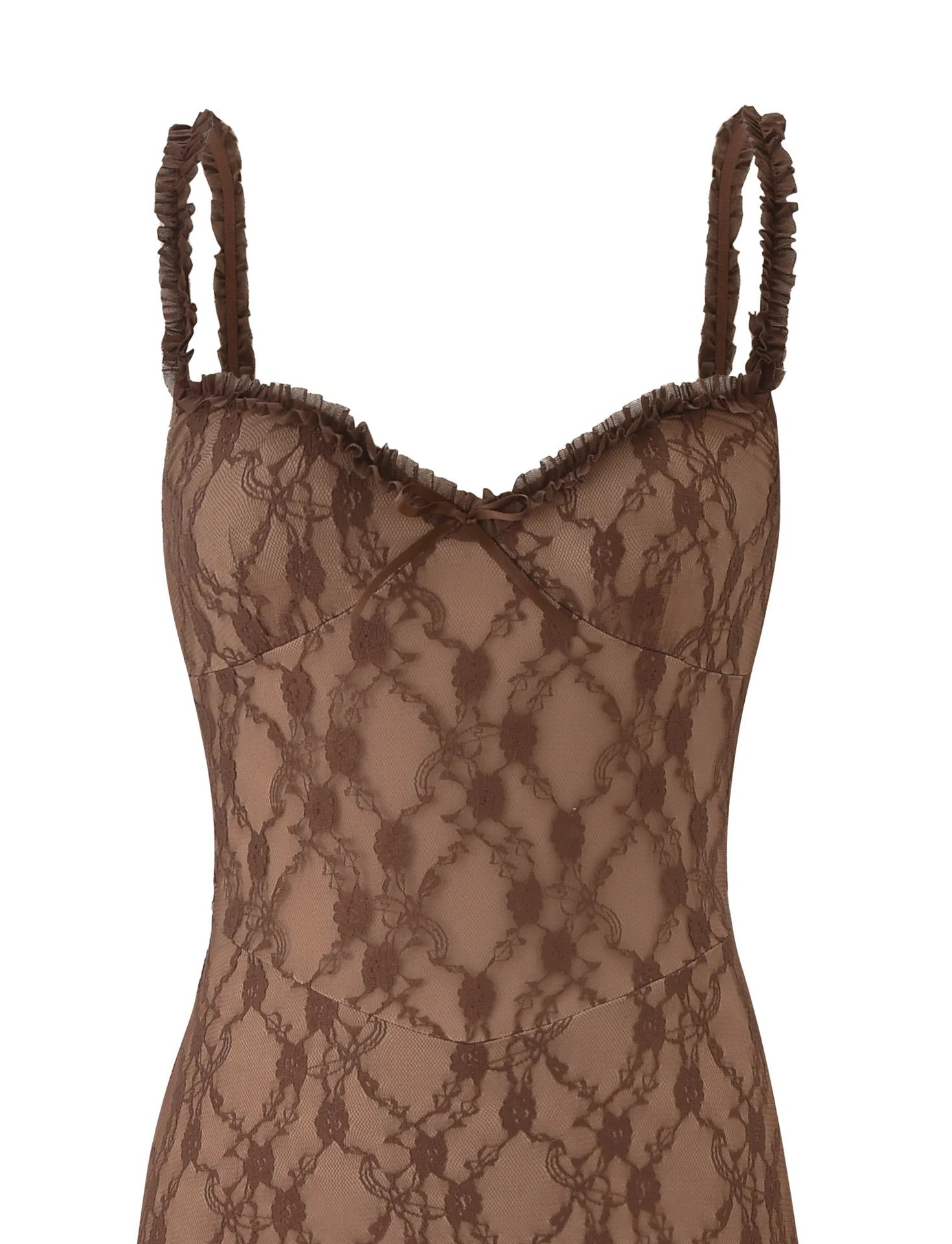 Lace Midi Dress with Ruffle Hem – Elegant Sleeveless Bodycon