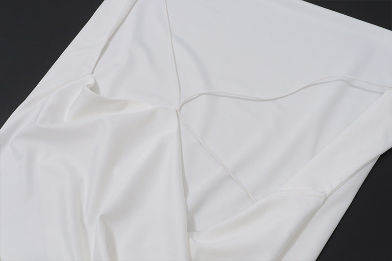 Elegant White Backless Maxi Dress with Deep V Neck