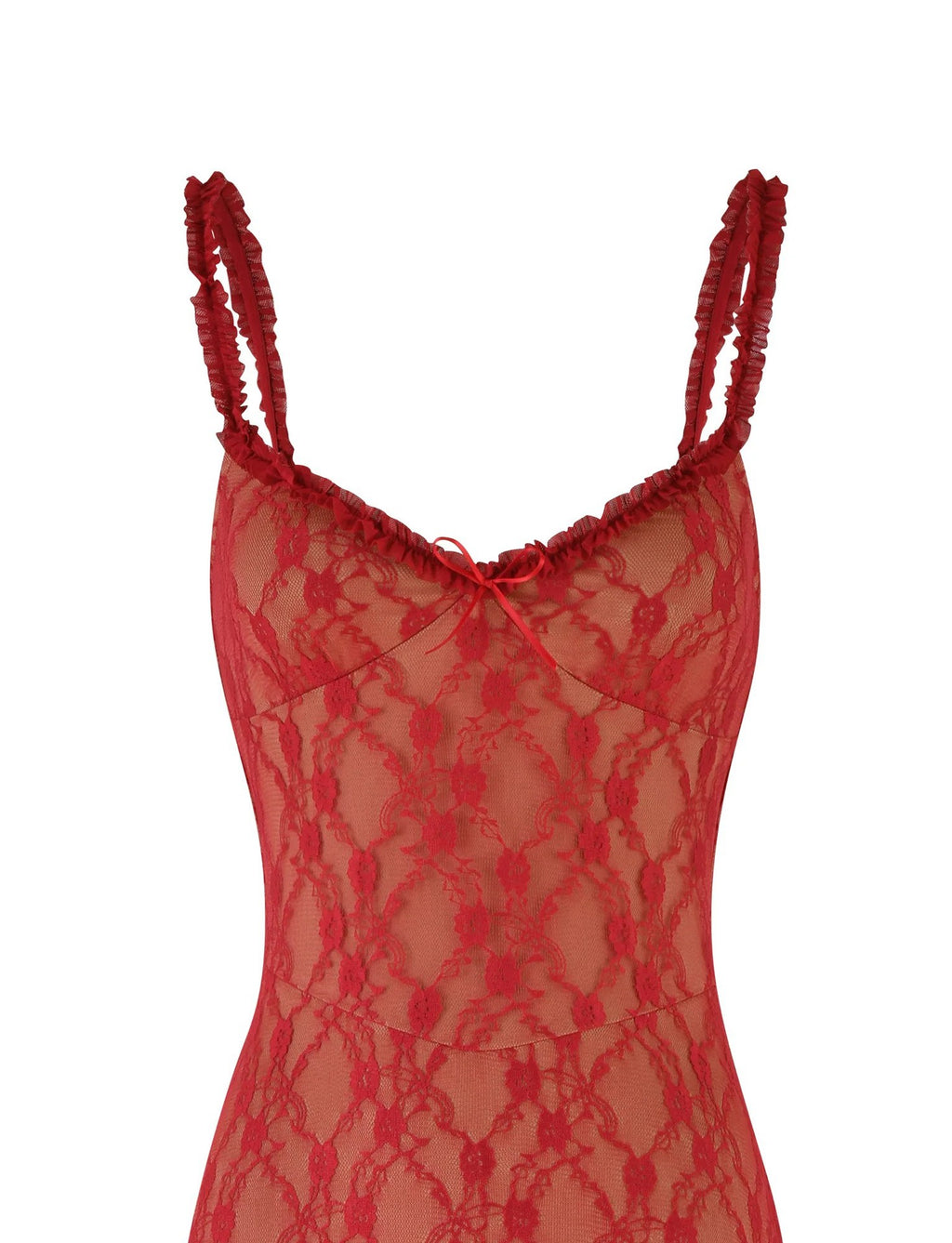 Lace Midi Dress with Ruffle Hem – Elegant Sleeveless Bodycon