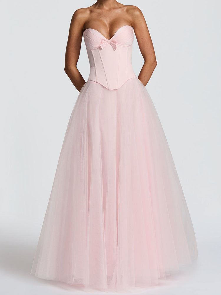 Strapless Corset Tulle Ball Gown Dress – Elegant Wedding & Evening Maxi Dress