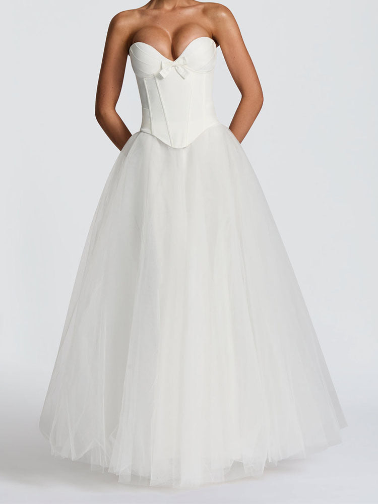 Strapless Corset Tulle Ball Gown Dress – Elegant Wedding & Evening Maxi Dress