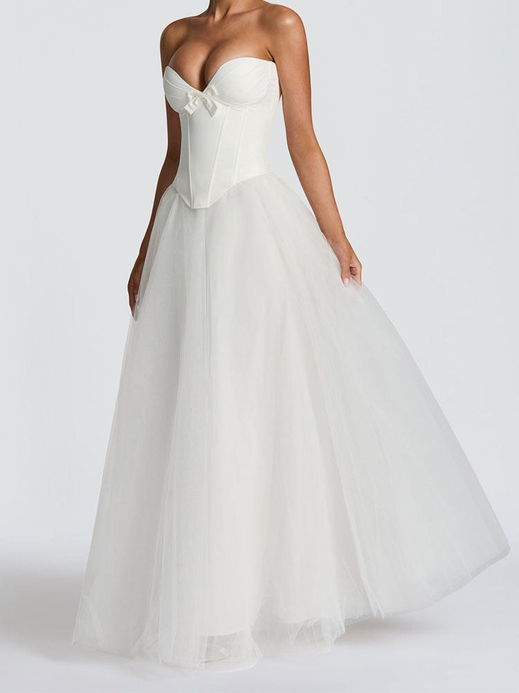 Strapless Corset Tulle Ball Gown Dress – Elegant Wedding & Evening Maxi Dress