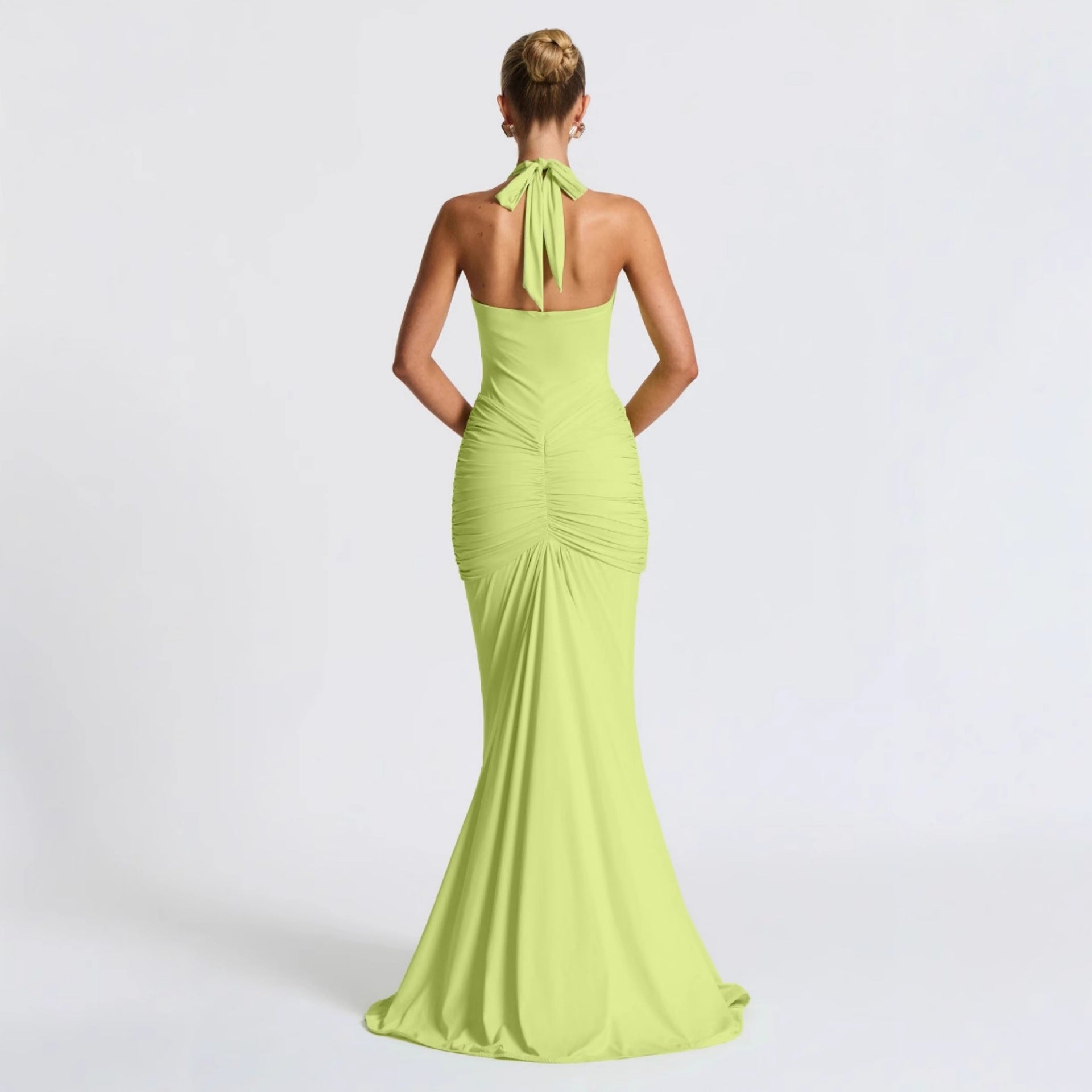 CarolineDress Deep V Halter Ruched Maxi Dress | Sexy Backless Evening Gown