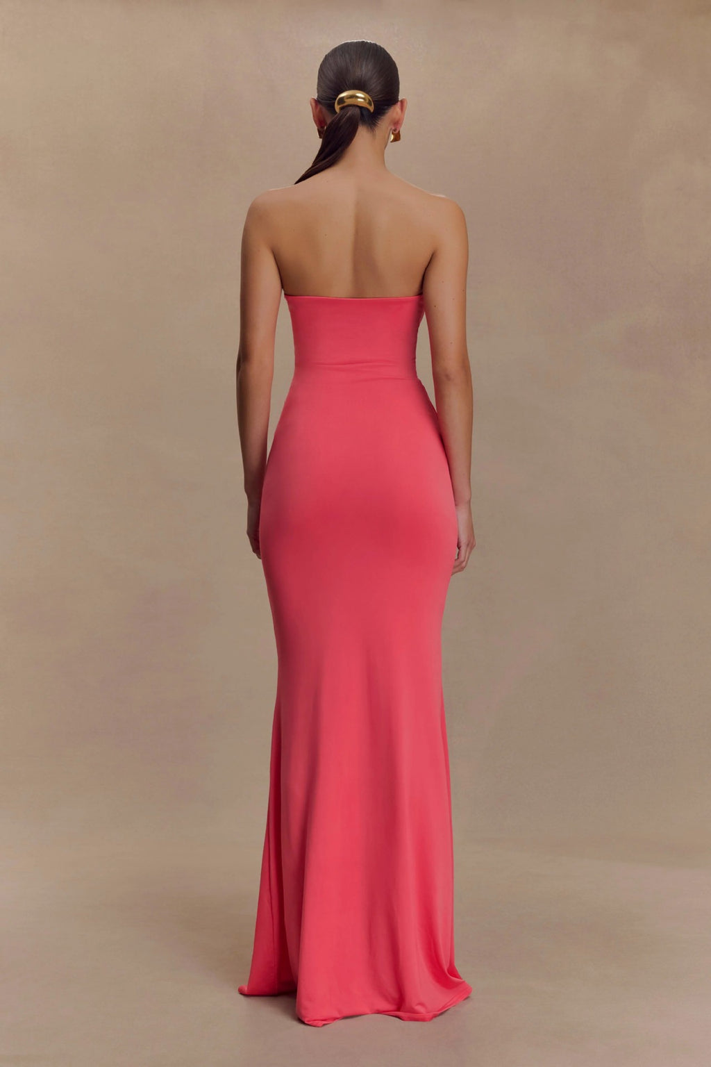 Hot Pink Strapless Maxi Dress – Elegant Ruched Bodycon Evening Gown