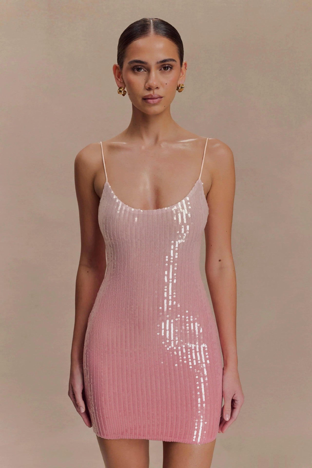 Pink Sequin Spaghetti Strap Mini Dress – Shiny Bodycon Party Dress